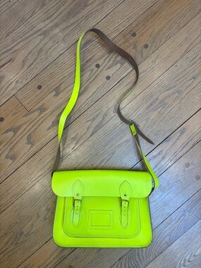 Cambridge Satchel Neon Yellow Crossbody Satchel Bag - medium size